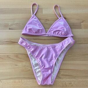 VYB Women’s Shiny Pink Patent Triangle Bikini Set Size Small Swimsuit Swim